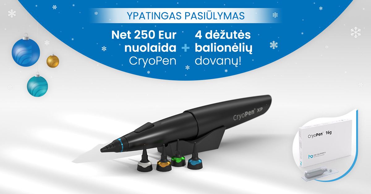 Perki Cryopen 3250 EUR + PVM – 250 EUR = 3000 EUR + PVM ir 4 dėžutės (24 balionėliai) dovanų.